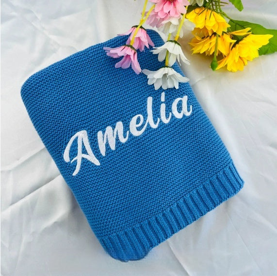 Personalized Knitted Cotton Baby Blanket
